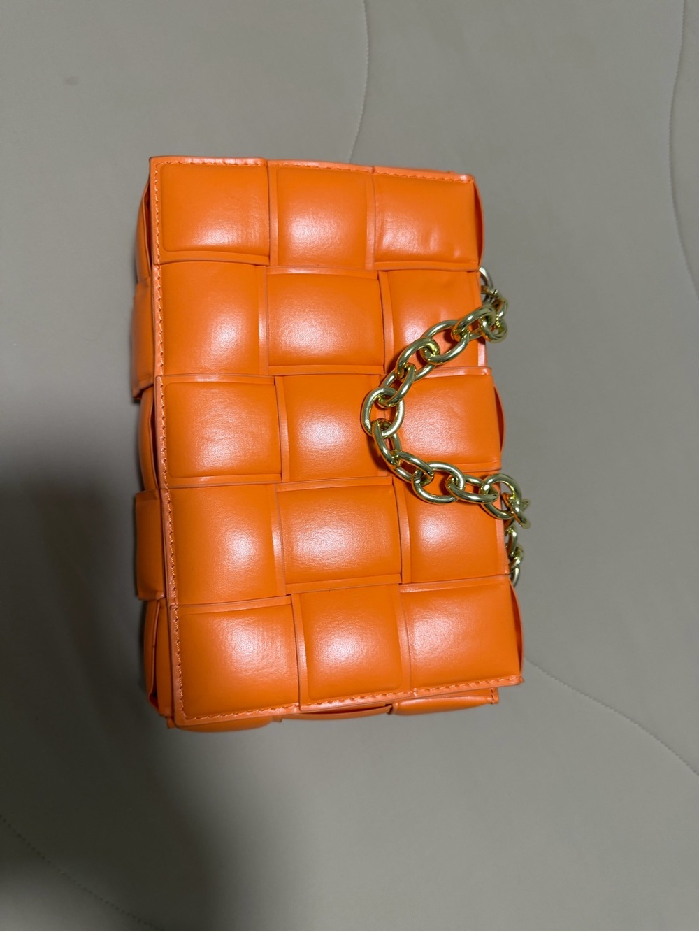 Orange Woven Crossbody Bag with Gold Chain